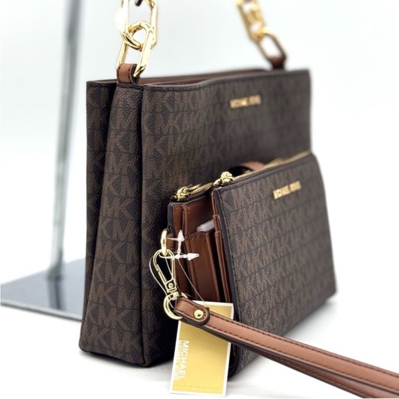 Michael Kors Trisha MD Triple Compartment Bag & Double Zip Wallet Set Brown - Picture 4 of 13